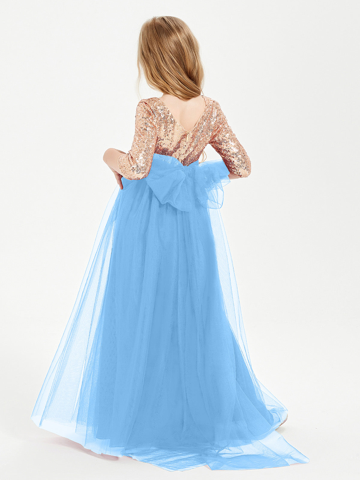 Sparkling Sequined Junior Bridesmaids Gown Blue